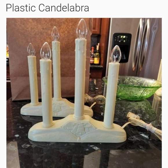 Holiday Vintage Retro Style Electric 3 Candle Drip Plastic Candelabra
